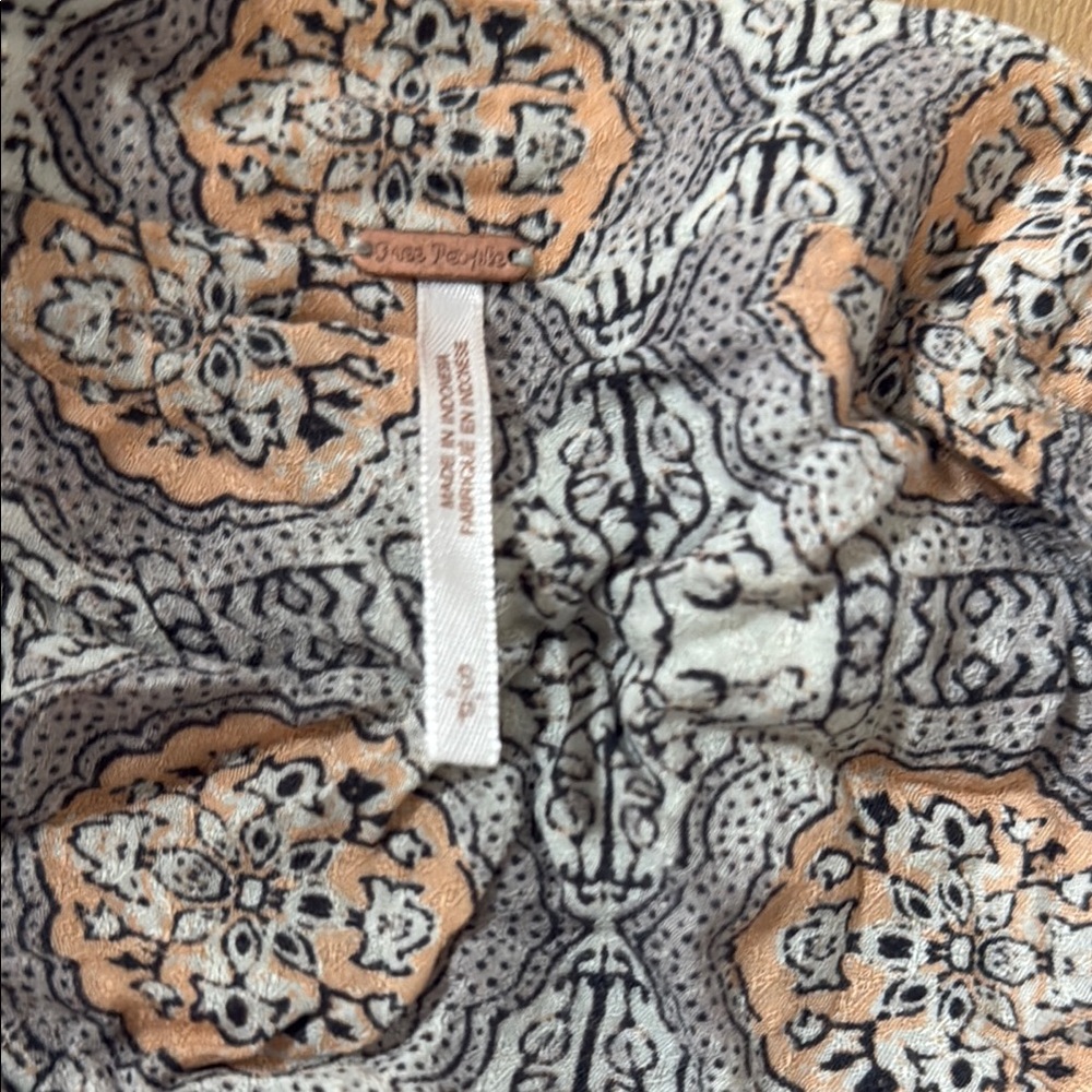 Patterned Long Sleeve Blouse with Tie Detail